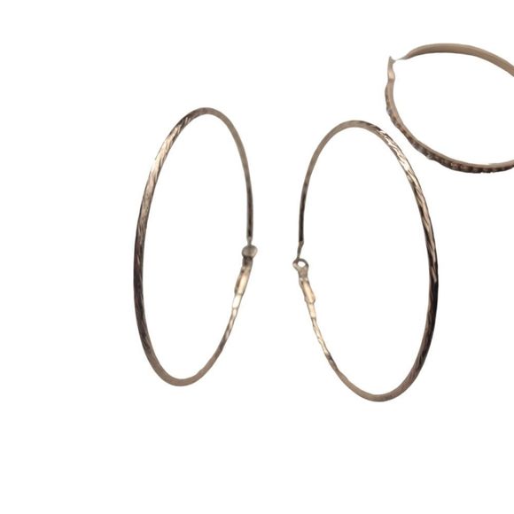 3 pairs of Large Medium Bangle Earrings Gold - Picture 3 of 4